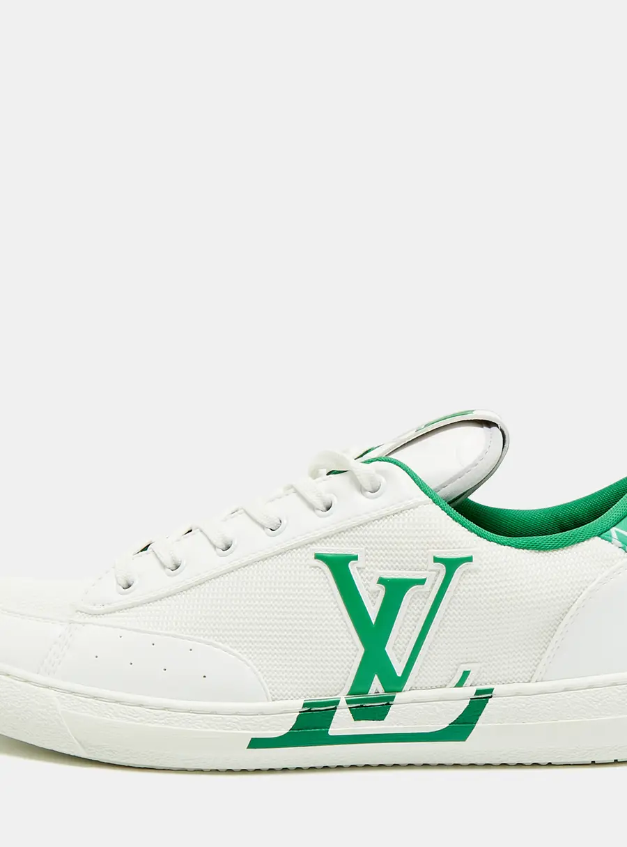 Louis Vuitton Charlie Size 43 White/Green Fabric and Leather Lace Up Sneakers