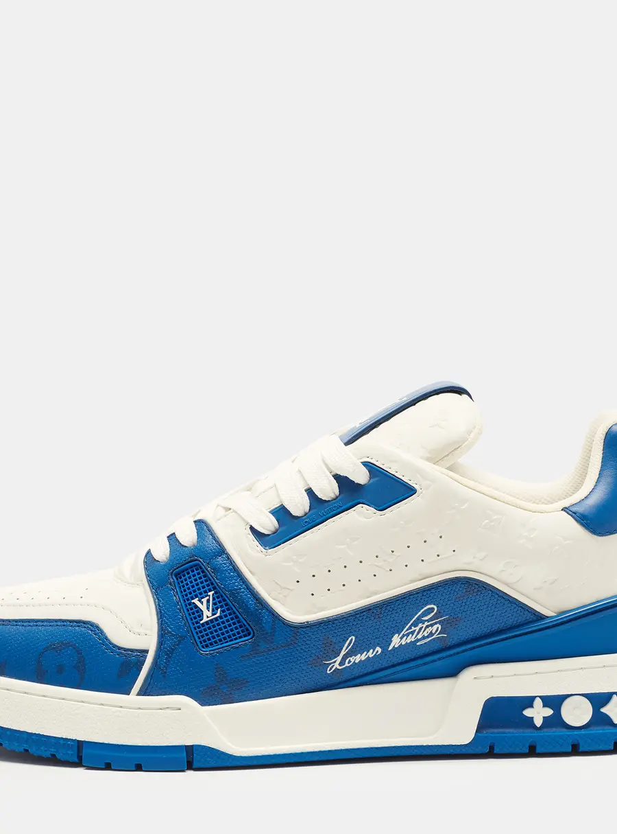 Louis Vuitton LV Trainer White/Blue Monogram Leather and Canvas Low Top Sneakers