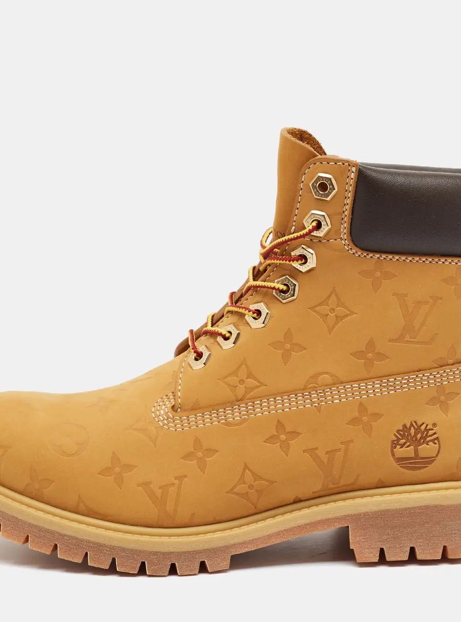 Louis Vuitton x Timberland Size 43 Tan Monogram Nubuck Leather Combat Boots