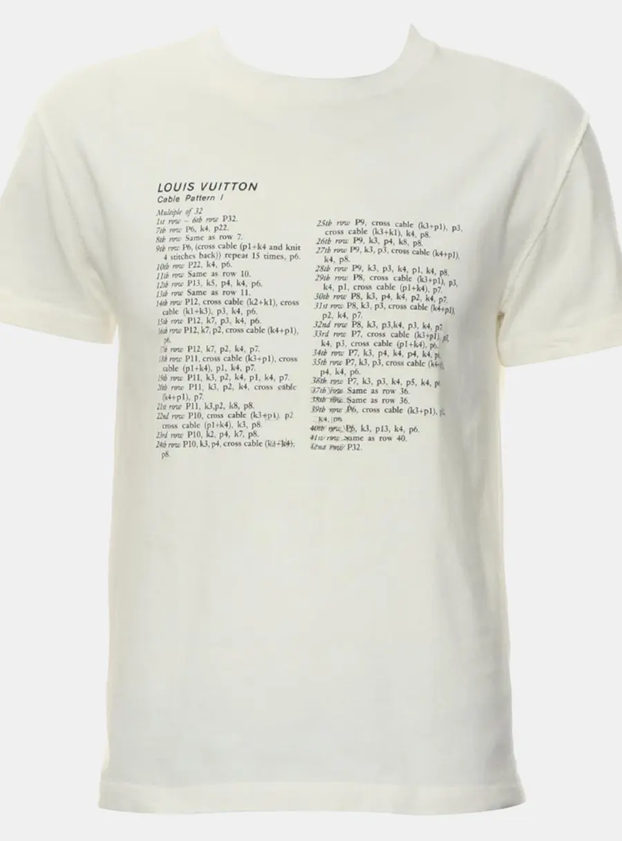 Louis Vuitton Broken White Cotton Cable Pattern Printed T-Shirt S