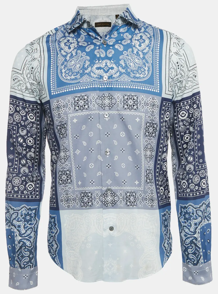 Louis Vuitton Blue Bandana Print Cotton Long Sleeve Shirt S