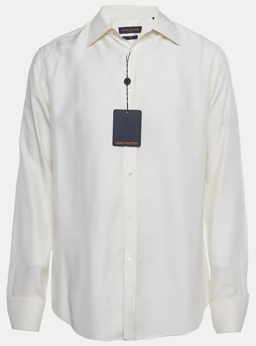 Louis Vuitton Cream Monogram Silk Long Sleeve Shirt M