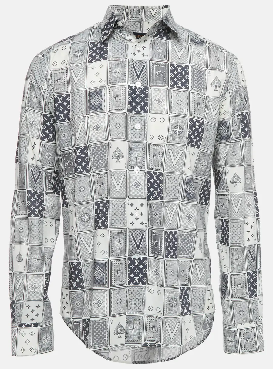 Louis Vuitton White/Blue LV Cards Print Cotton Shirt M