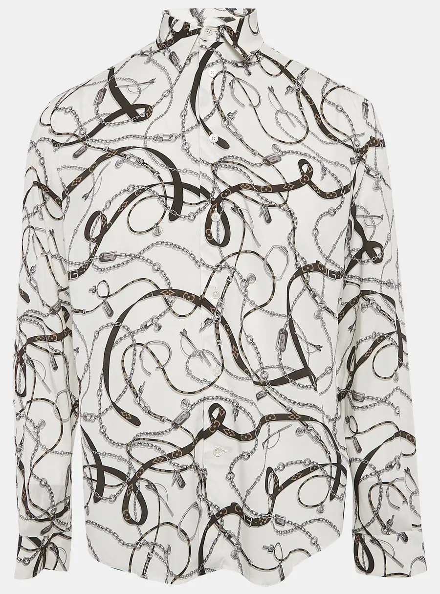 Louis Vuitton White Chain and Belt Print Crepe Shirt M