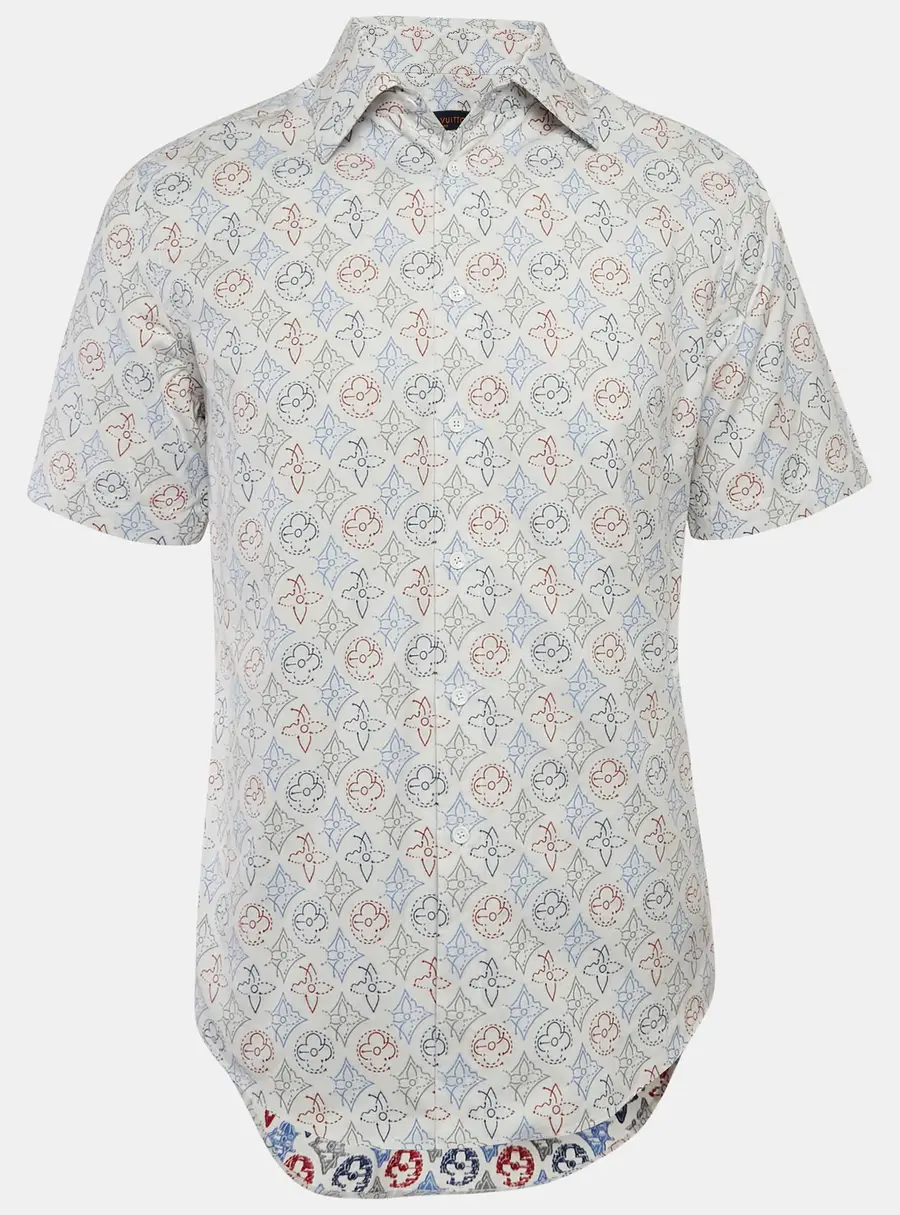 Louis Vuitton White Monogram Jacquard Short-Sleeve Shirt M