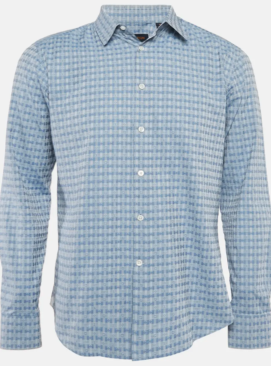 Louis Vuitton Blue Checkered Monogram Dobby Cotton Button Front Shirt M