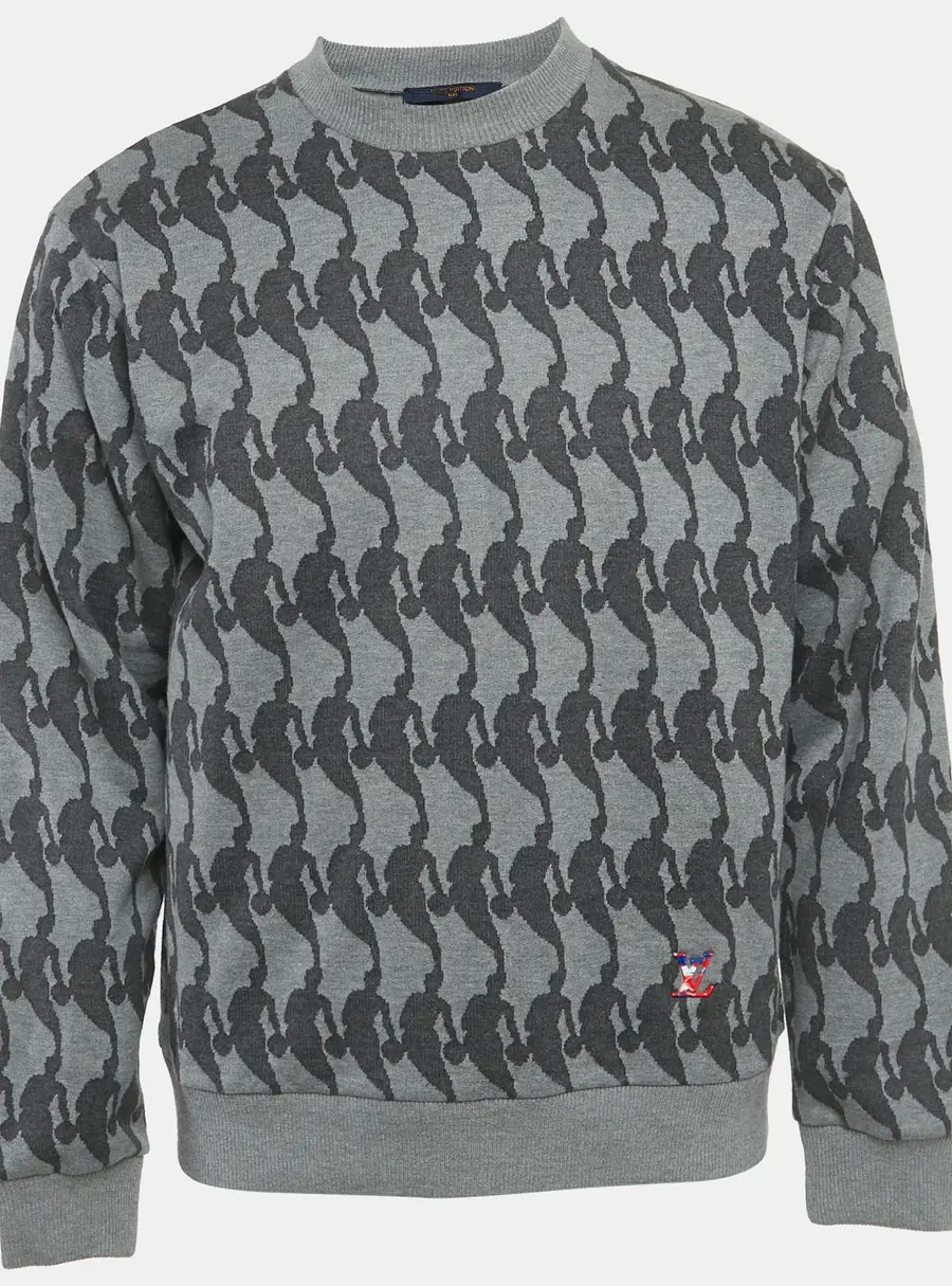 Louis Vuitton Grey Wool Blend Logo Detail Sweatshirt S