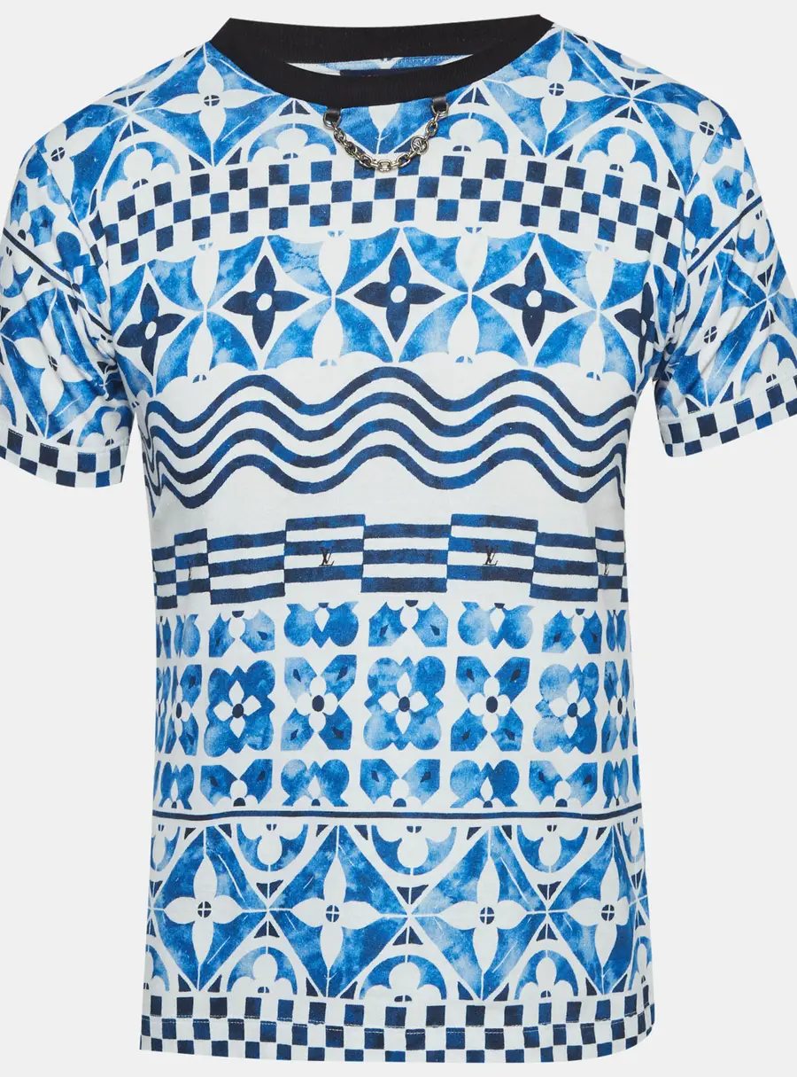 Louis Vuitton Blue Printed Jersey Crew Neck T-Shirt S