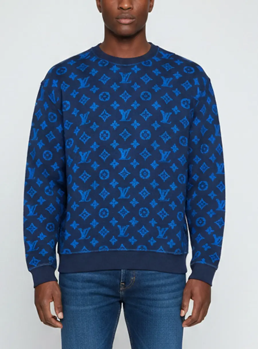 Louis Vuitton Blue Monogram Jacquard Wool Blend Crewneck Sweatshirt XL