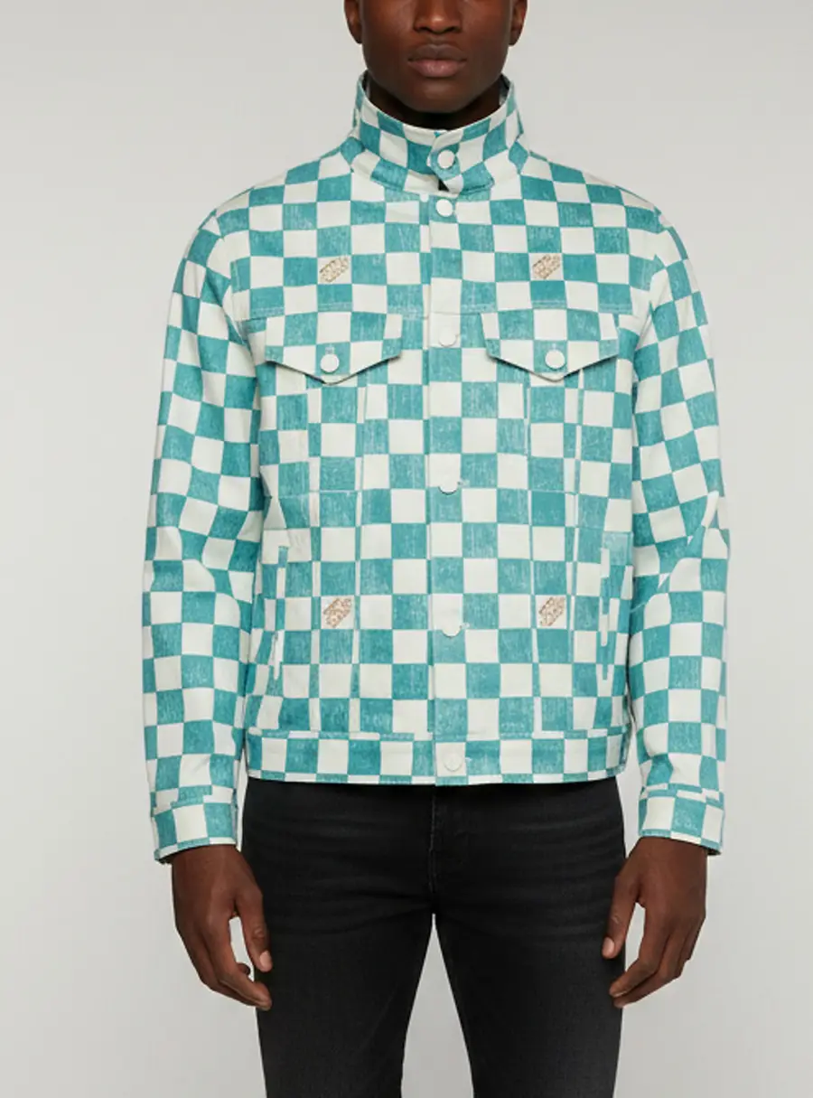Louis Vuitton White/Turquoise Damier Denim Trucker Jacket XL