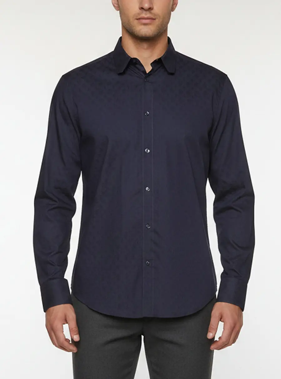 Louis Vuitton Navy Blue Monogram Cotton Long Sleeve Shirt L