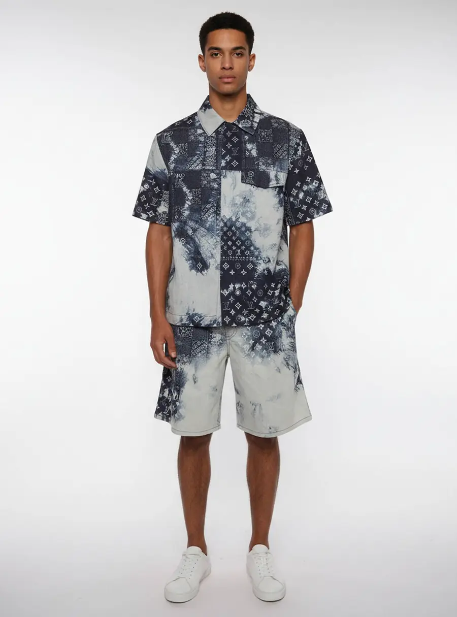 Louis Vuitton Blue Monogram Bandana Denim Short Sleeve Shirt & Shorts Set S