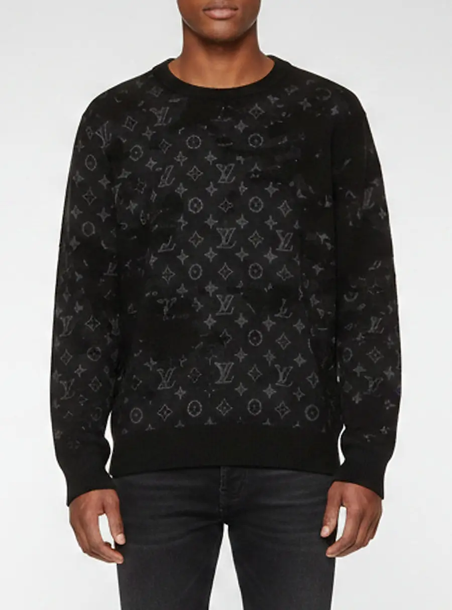 Louis Vuitton Black Distressed Monogram Wool Blend Sweater XL