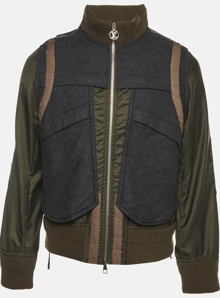 Louis Vuitton Green Nylon and Wool Blend Bomber Jacket L