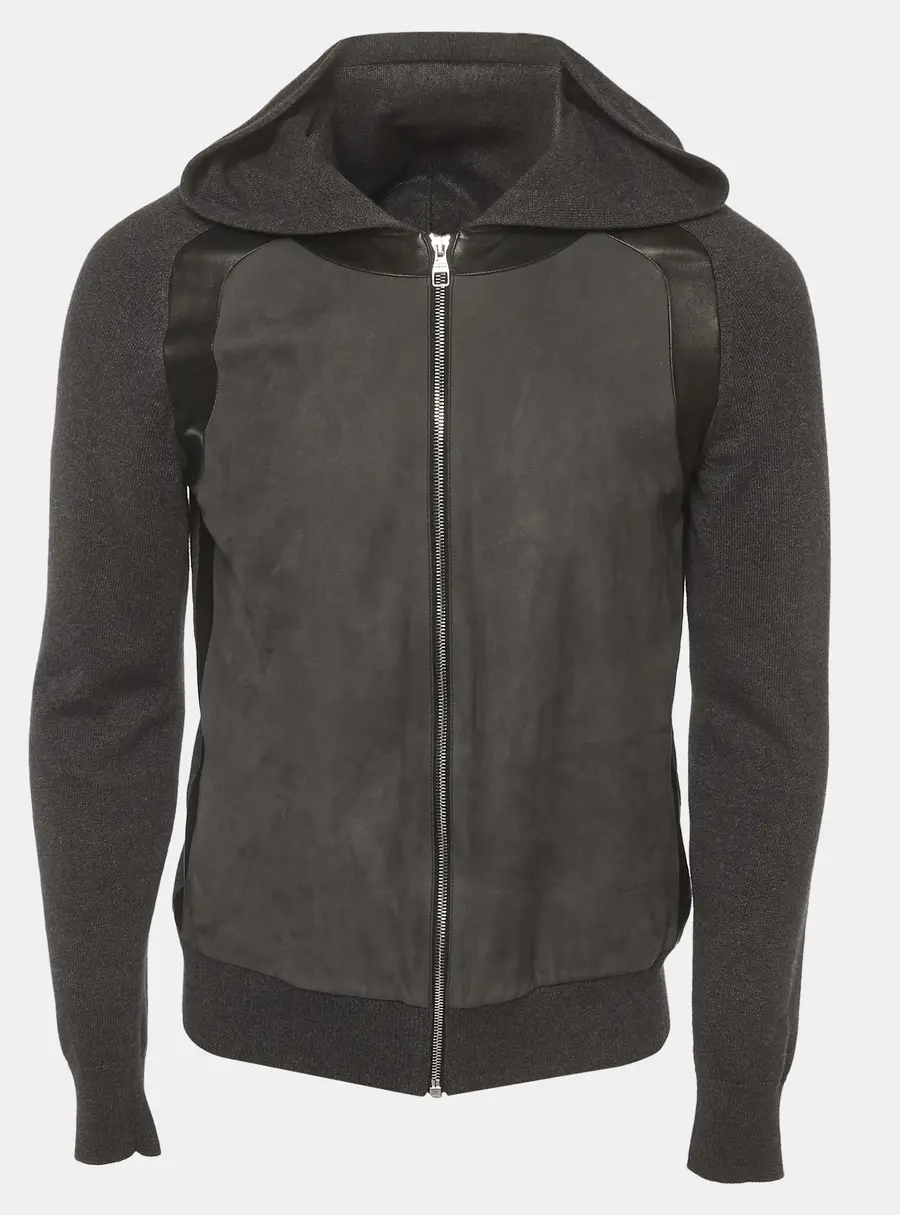 Louis Vuitton Grey Suede and Knit Zip-Up Hoodie S