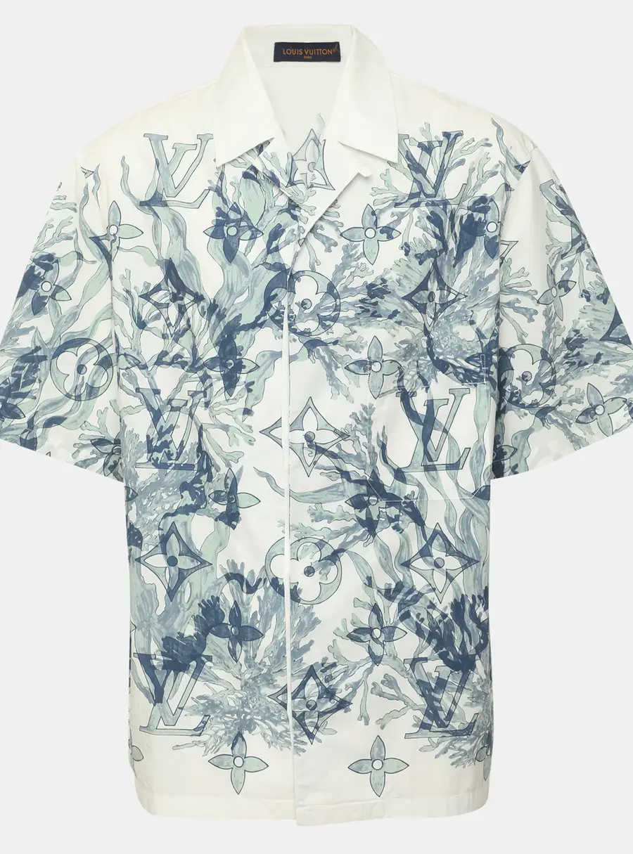 Louis Vuitton White Green Monogram Aquagarden Poplin Short Sleeved Shirt M