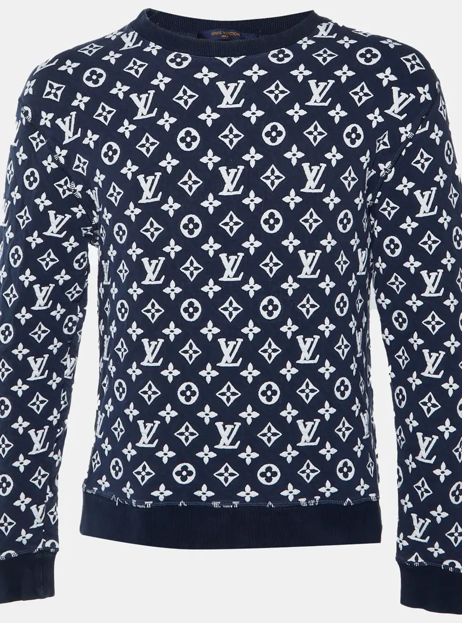 Louis Vuitton Navy Blue/White Monogram Jacquard Knit Sweatshirt M