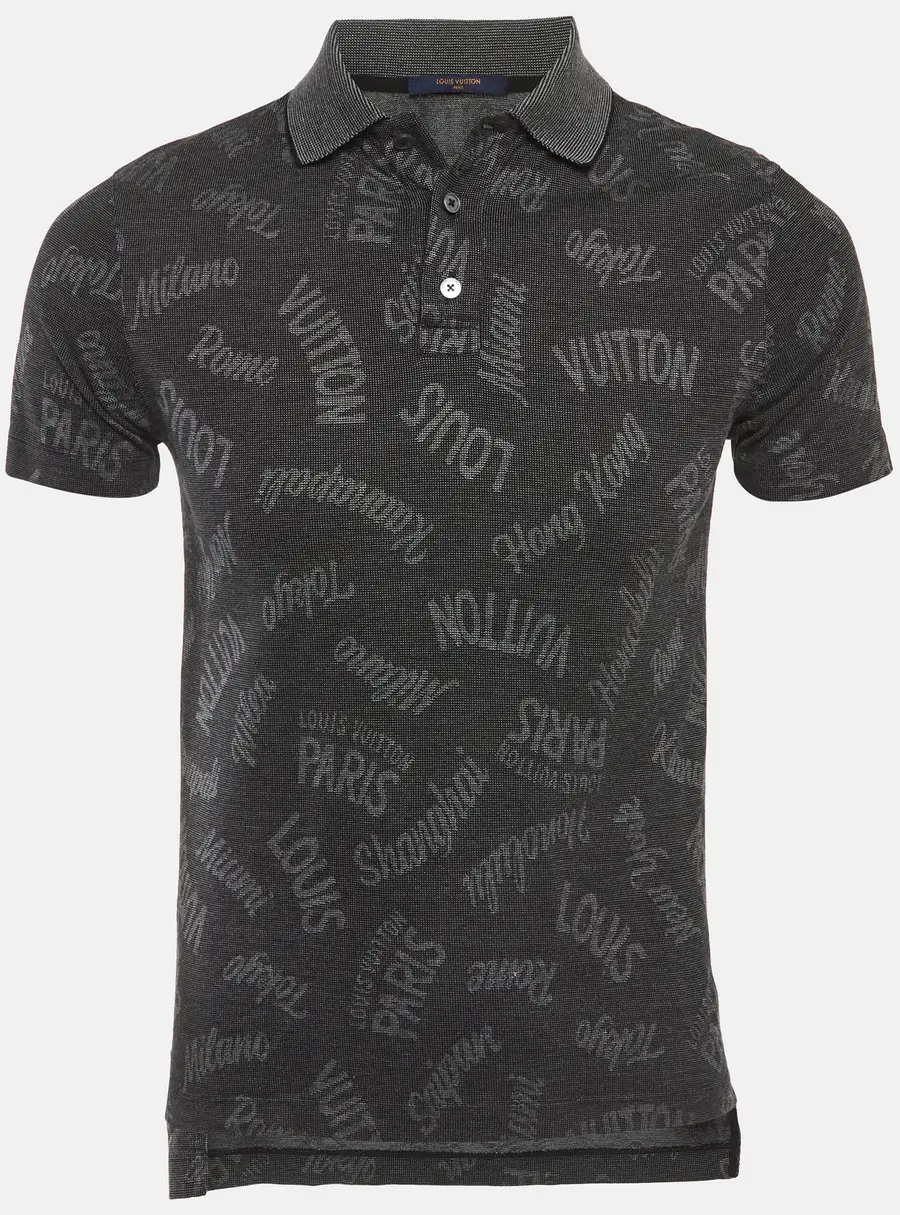 Louis Vuitton Grey Cities Print Cotton Pique Polo T-Shirt XS