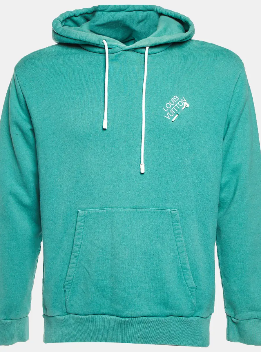Louis Vuitton Green Cotton Logo Embroidered Hoodie XL