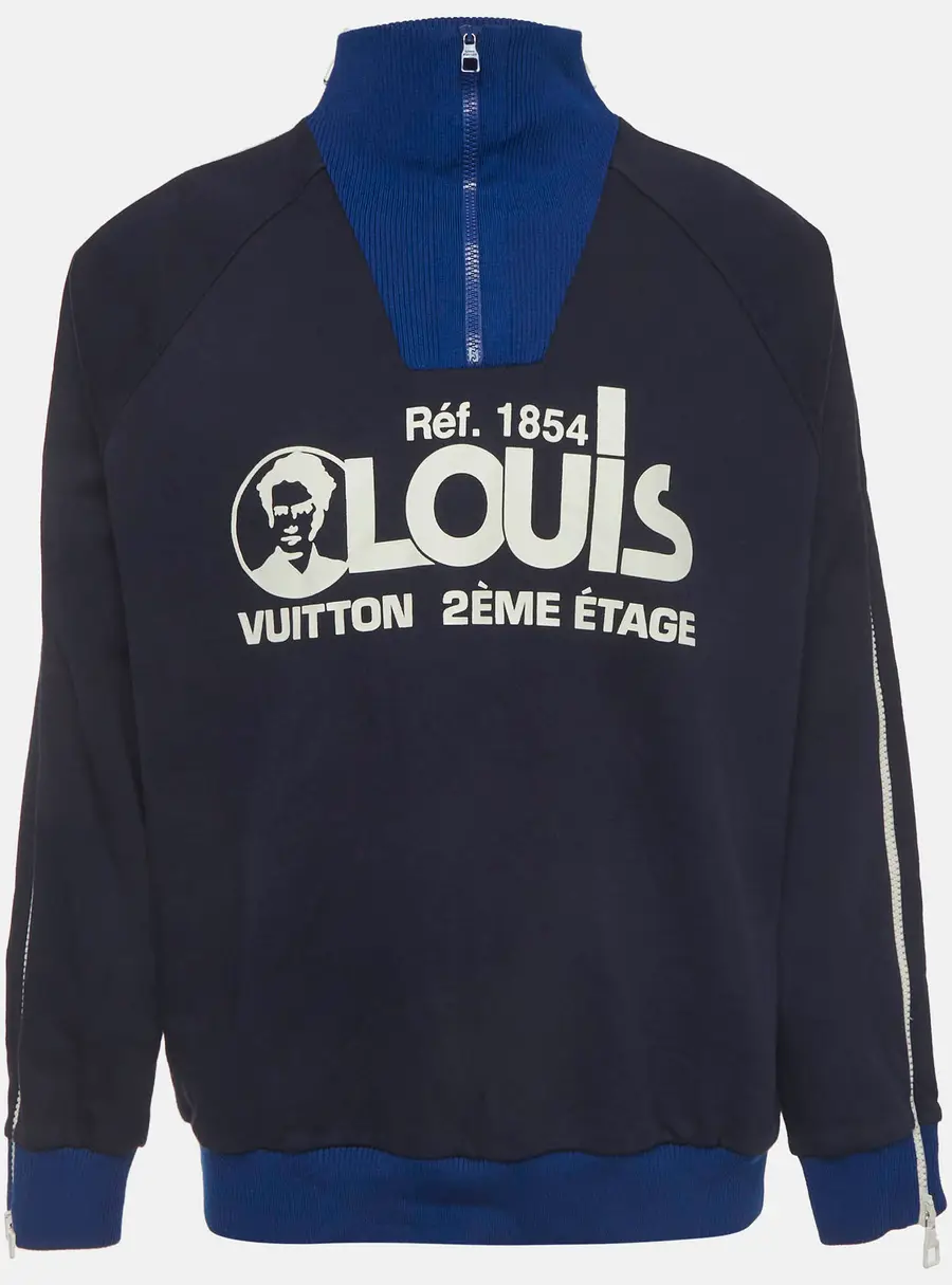 Louis Vuitton Navy Blue Cotton Knit Multi Zipped Sweatshirt XL