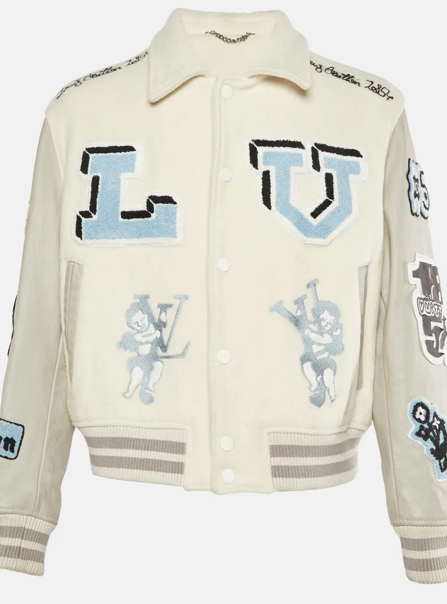Louis Vuitton Cream/Grey Wool and Leather Bugs Bunny Varsity Jacket L