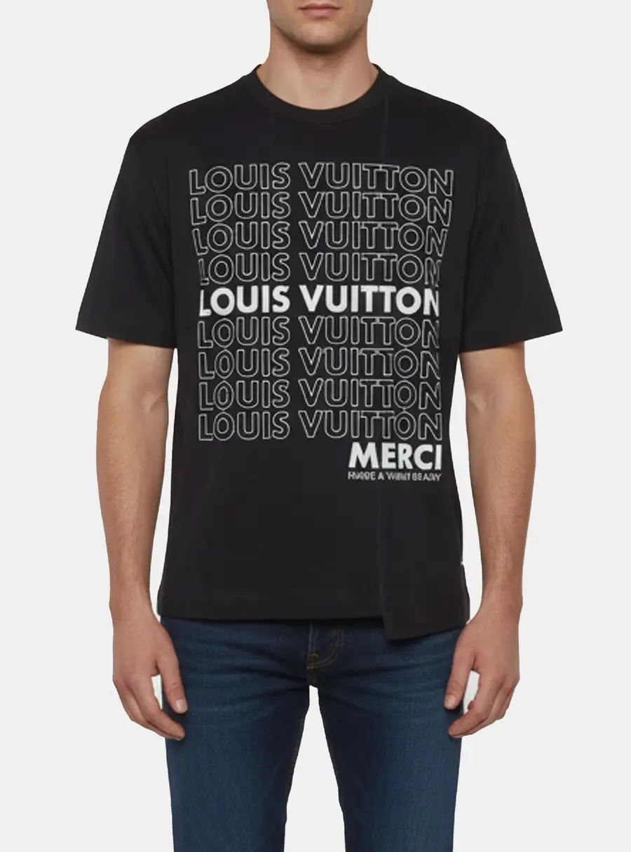 Louis Vuitton Navy Blue Merci Logo Graphic Jersey T-Shirt S