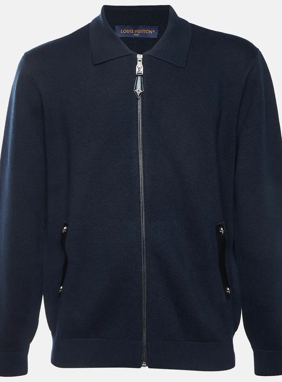 Louis Vuitton Midnight Blue Wool Knit Leather Detail Blouson L