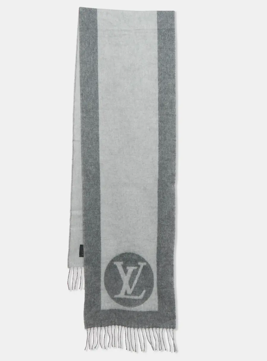 Louis Vuitton Grey Monogram Detail Wool Cardiff Scarf