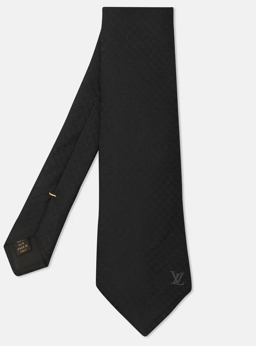 Louis Vuitton Black Silk Damier Classique Neck Tie