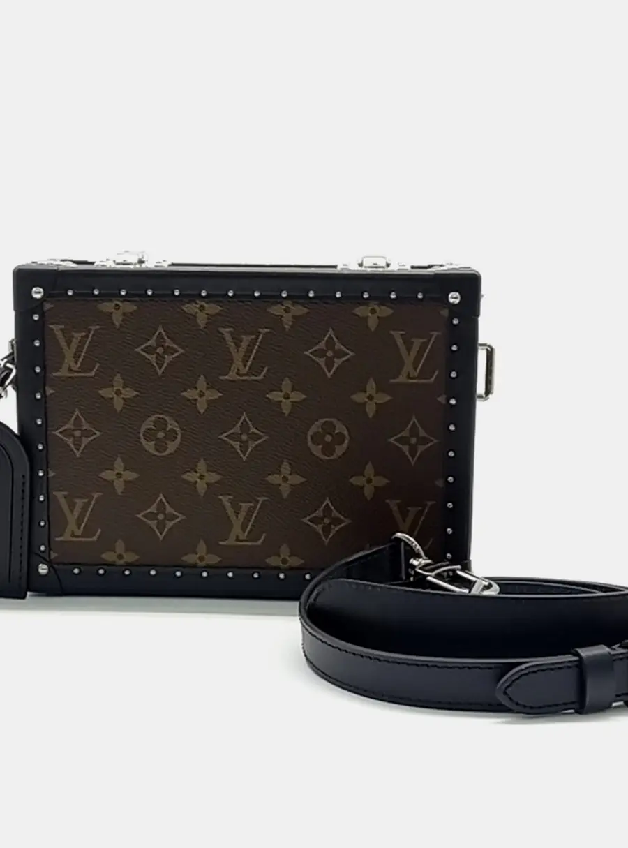 Louis Vuitton Black Brown Coated Canvas Macassar Clutch Box Bag