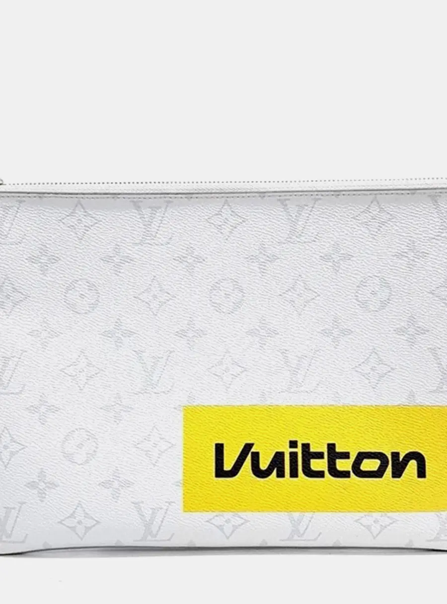 Louis Vuitton Logo Story Zipped Pouch GM White Monogram Canvas Clutch Bag