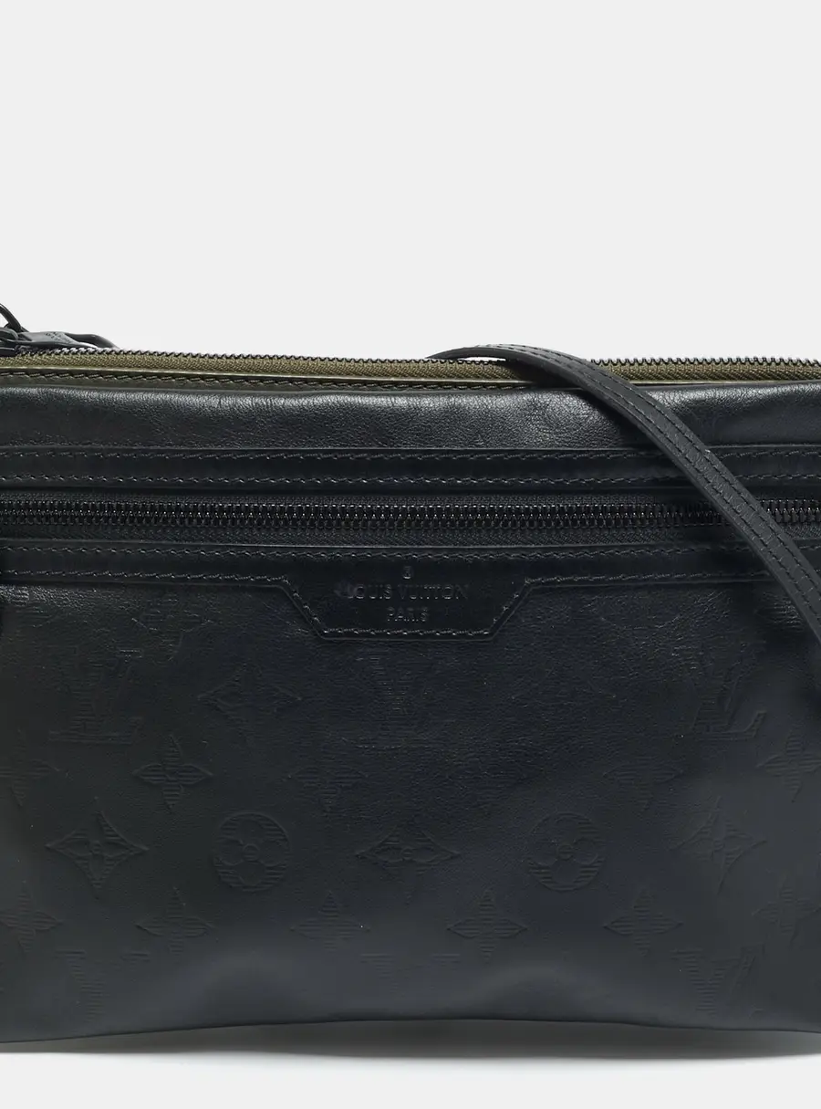 Louis Vuitton Black/Army Green Shadow Monogram Leather Double Flat Messenger Bag