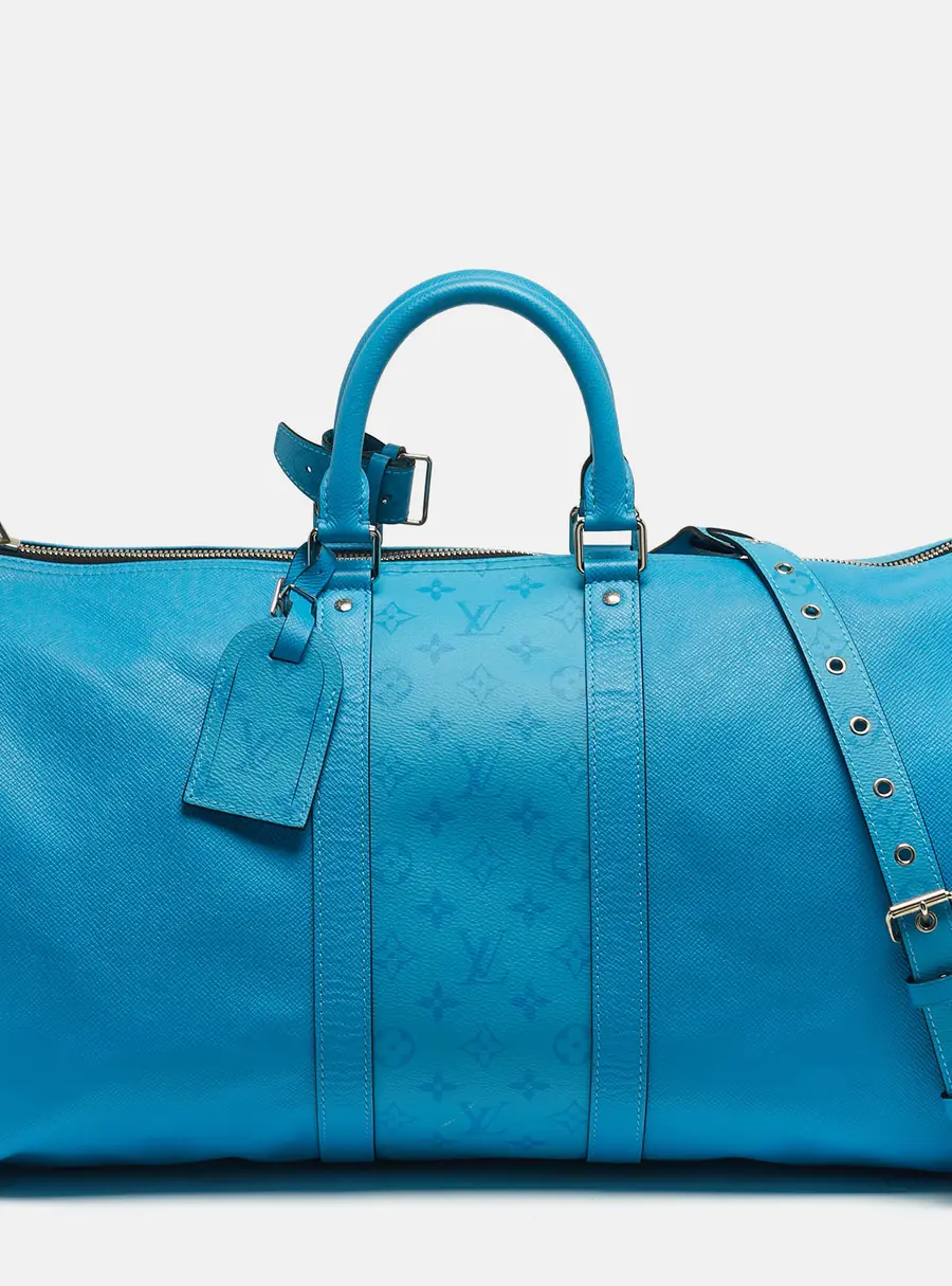 Louis Vuitton Keepall Bandouli&egrave;re 50 Blue Lagoon Taigarama Leather Bag