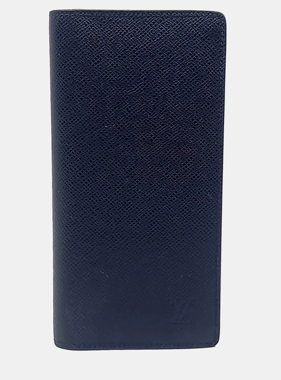 Louis Vuitton Brazza Wallet Blue Taiga Leather Long Wallet