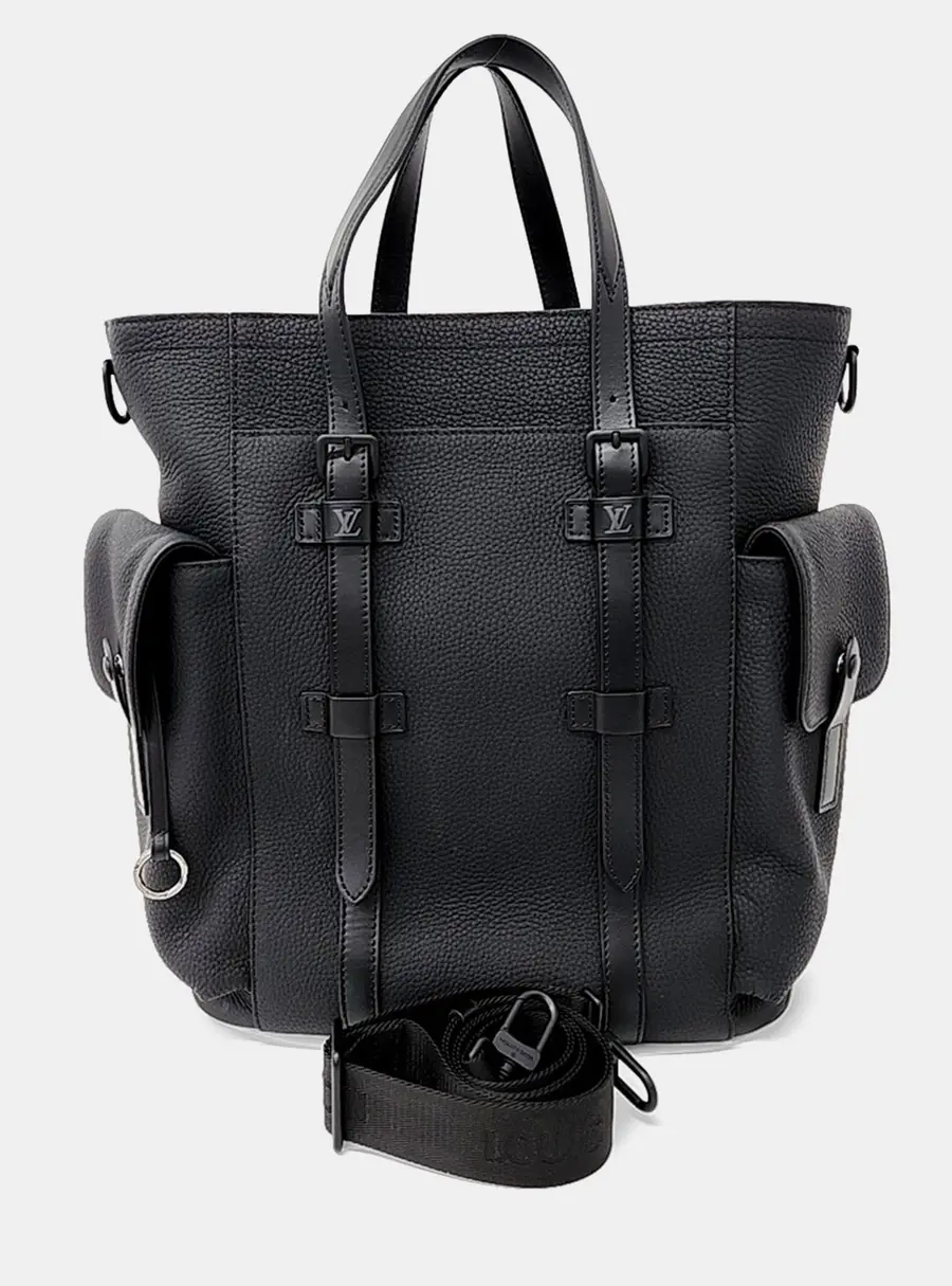 Louis Vuitton Christopher Tote Black Grained Calfskin Leather Tote Bag