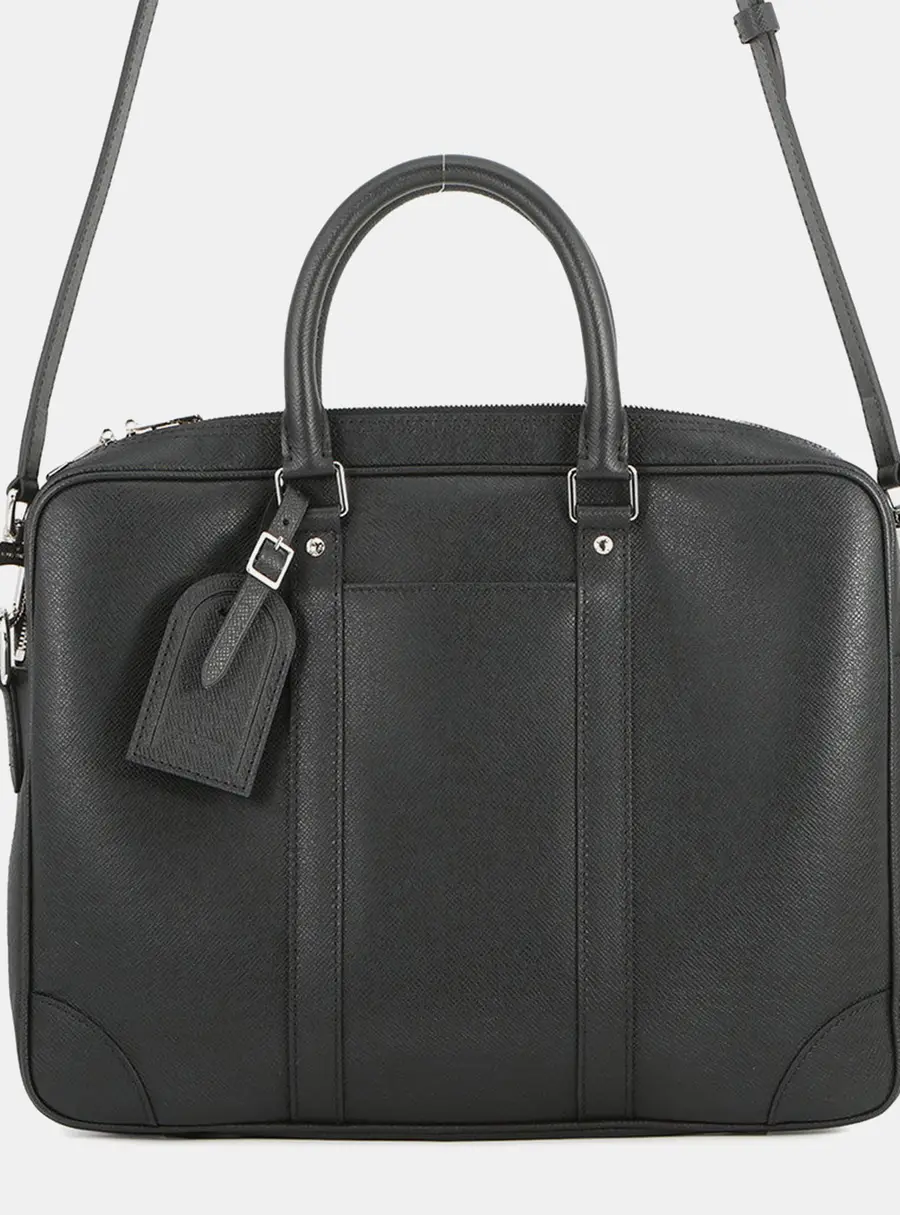 Louis Vuitton Porte Document Voyage PM Black Taiga Leather Briefcase Bag