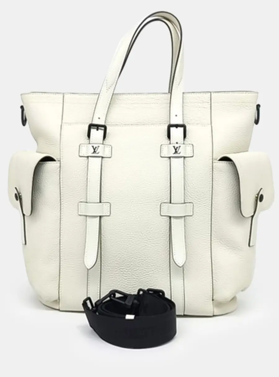 Louis Vuitton Christopher Tote White Grained Leather Tote Bag