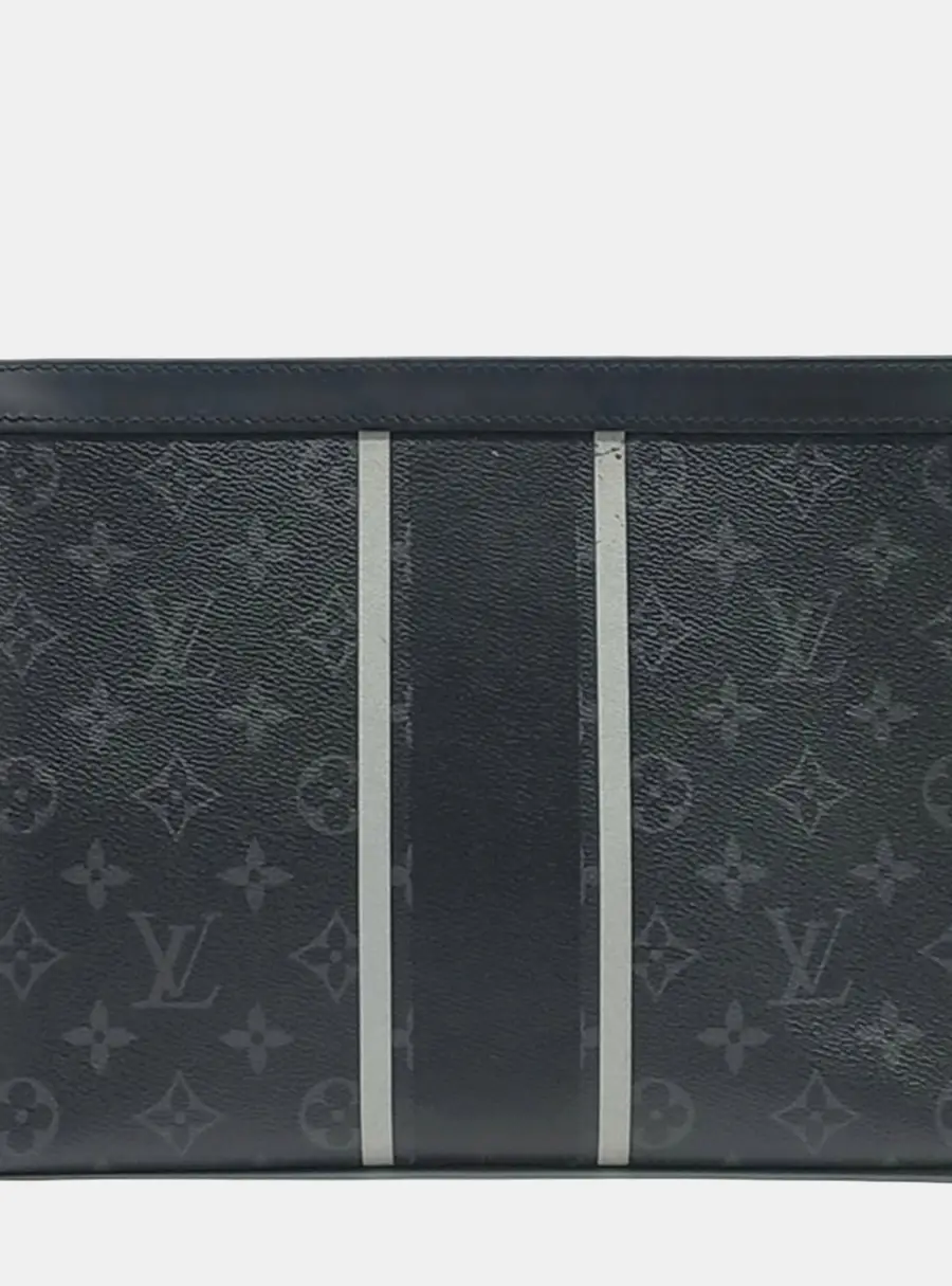 Louis Vuitton Fragment Pochette Voyage MM Black Monogram Canvas Clutch Bag