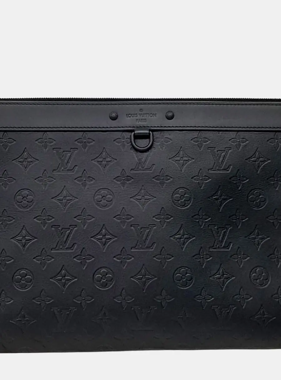 Louis Vuitton Shadow Discovery Pochette MM Black Monogram Empreinte Leather Clutch Bag