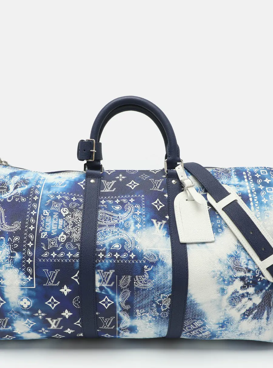 Louis Vuitton Keepall Bandouli&egrave;re 50 Blue Monogram Bandana Leather Bag