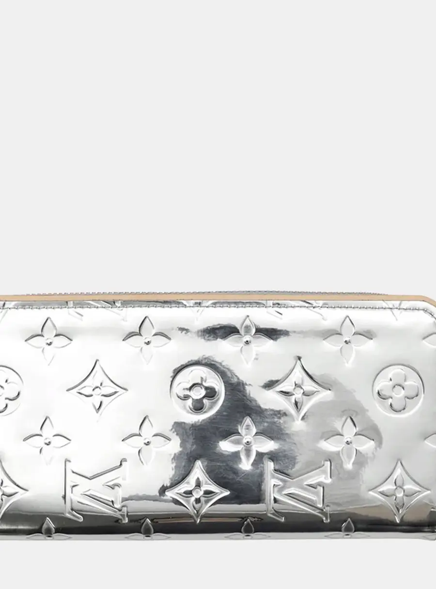 Louis Vuitton Zippy Vertical Wallet Silver Monogram Mirror Leather Wallet