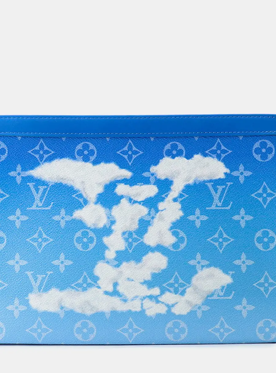 Louis Vuitton Pochette Voyage GM Blue White Monogram Canvas Clutch Bag