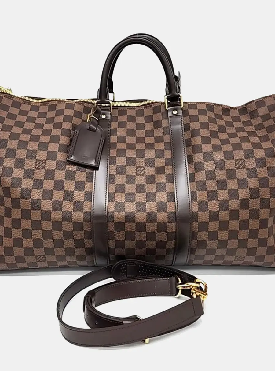 Louis Vuitton Keepall Bandouliere 55 Brown Damier Ebene Coated Canvas Duffle Bag