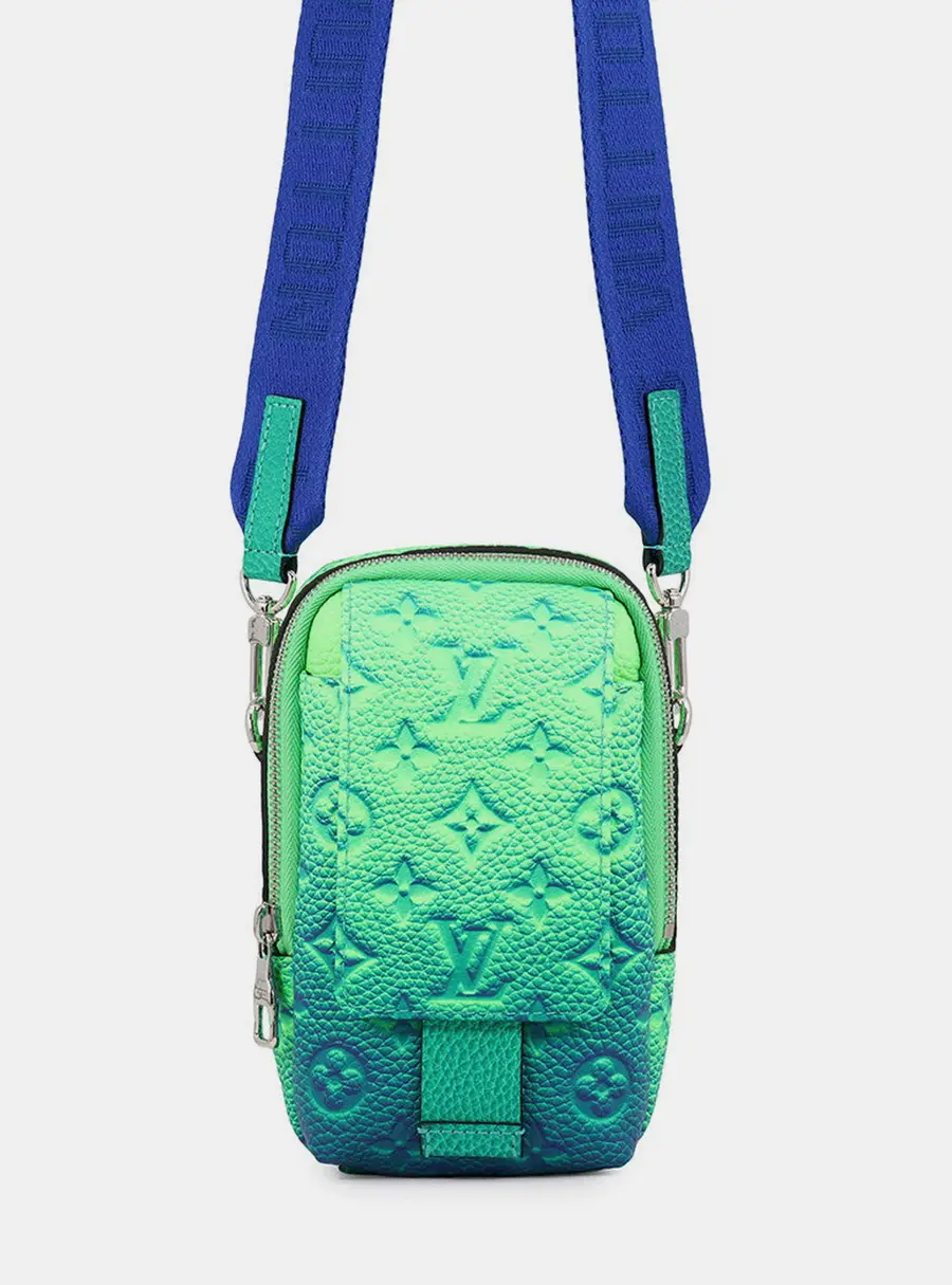 Louis Vuitton Double Phone Pouch Green Blue Taurillon Monogram Leather Crossbody Bag