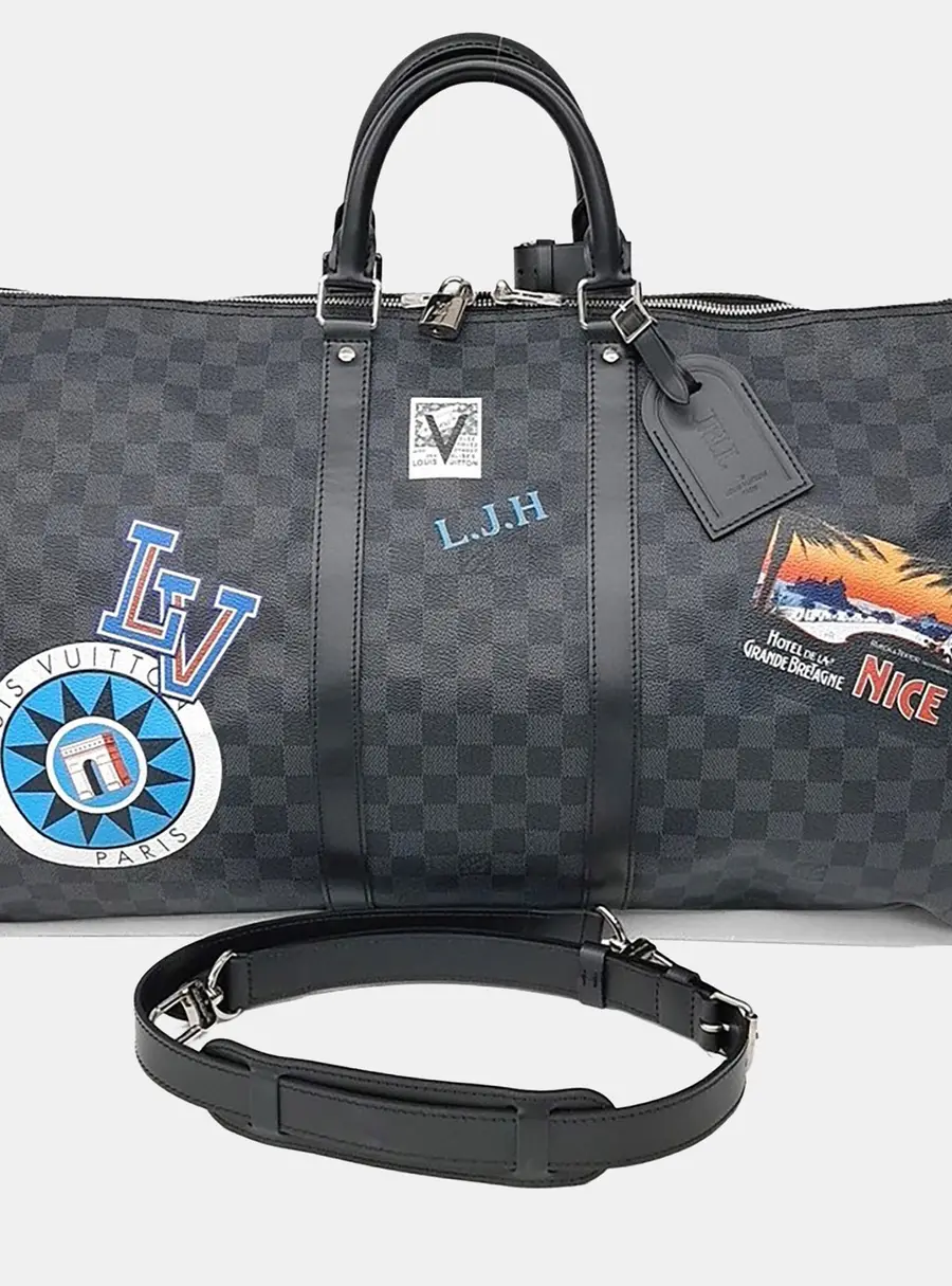 Louis Vuitton Black PVC Graphite World Tour Bandouli&egrave;re Keepall 55