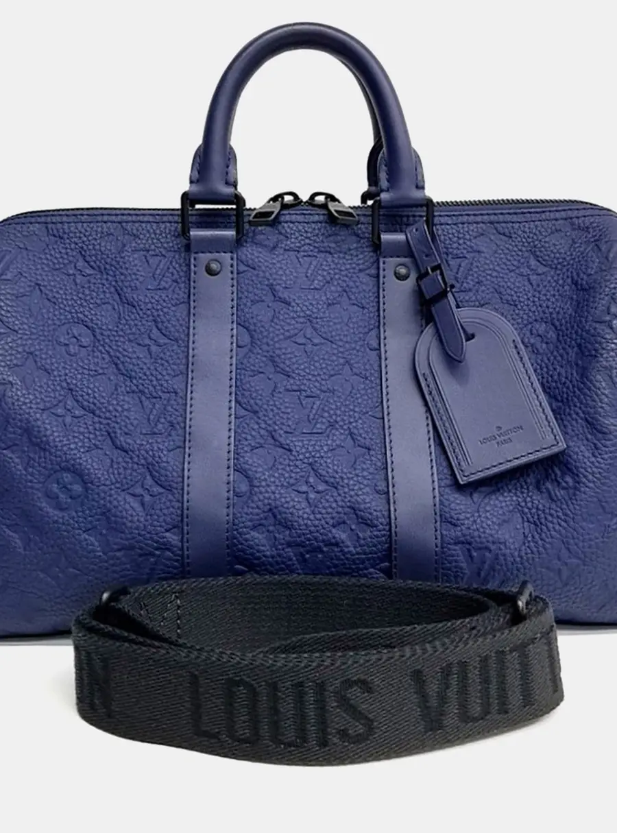 Louis Vuitton Keepall Bandouliere 35 Blue Taurillon Monogram Leather Top Handle Bag