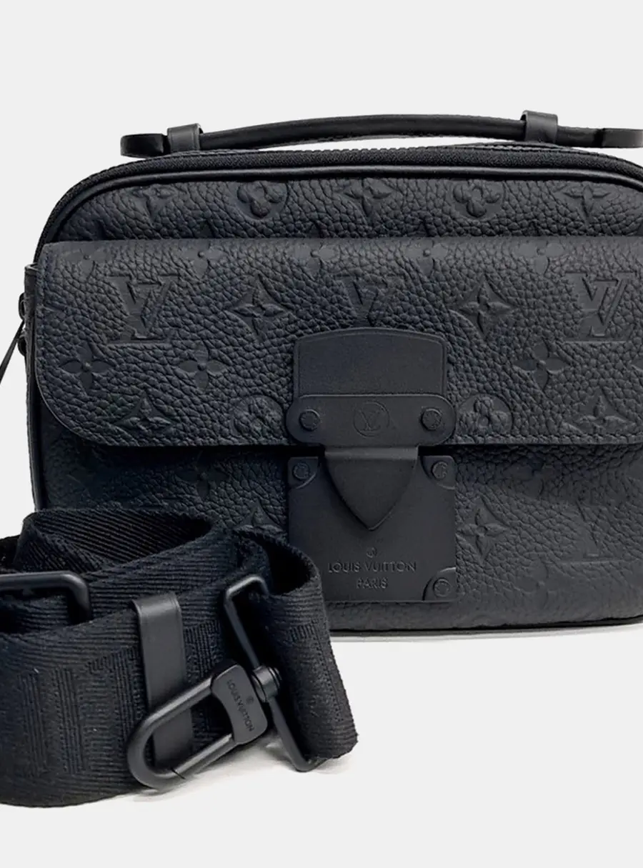 Louis Vuitton S-Lock Messenger Black Monogram Taurillon Leather Crossbody Bag