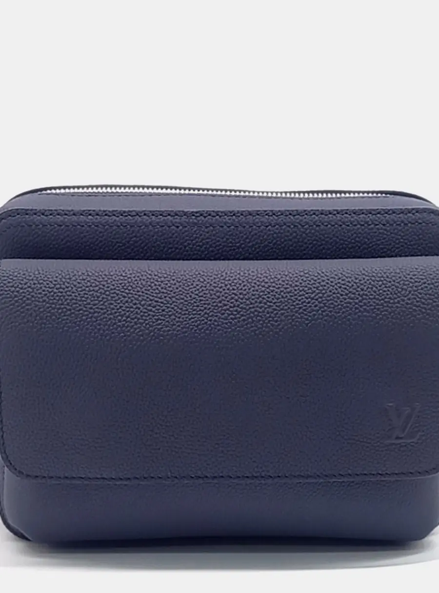 Louis Vuitton Boarding Messenger PM Navy Blue Grained Calfskin Leather Crossbody Bag