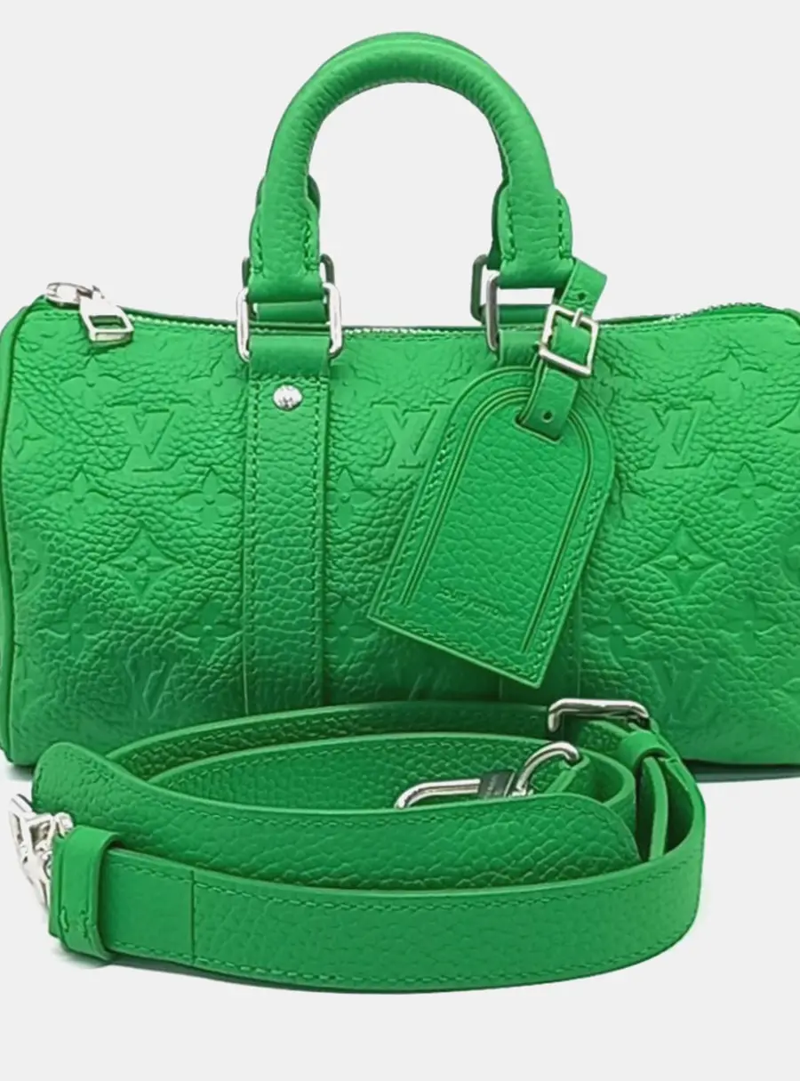Louis Vuitton Keepall 25 Green Embossed Monogram Leather Shoulder Bag