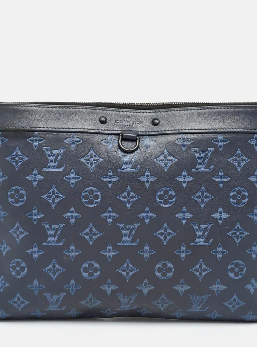 Louis Vuitton Discovery Navy Blue Monogram Shadow Leather Pochette
